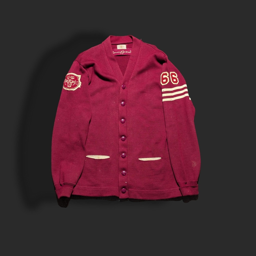 Vintage Bridgeport Alabama Red Wool Dehen Cardigan USA
